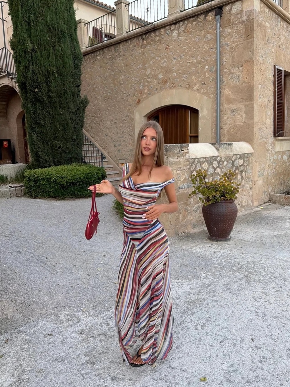 Réalisation Par Cora Dress, Multicolor Mirage Stripe Slip Dress